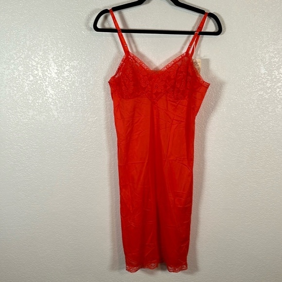 Vanity Fair Vintage Orange Floral Lace Trimmed Slip Dress Size 34 (Small) New - Picture 1 of 9
